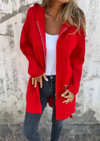 Colored Zipper Hooded Jacket Coat