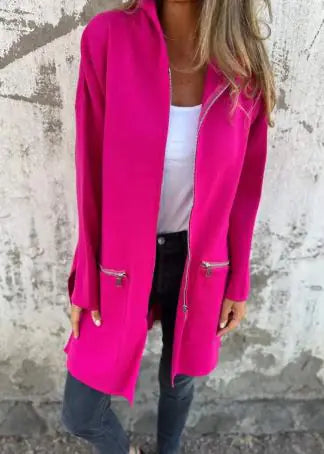 Colored Zipper Hooded Jacket Coat