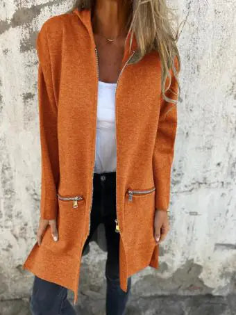 Colored Zipper Hooded Jacket Coat