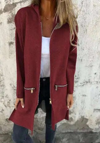 Colored Zipper Hooded Jacket Coat