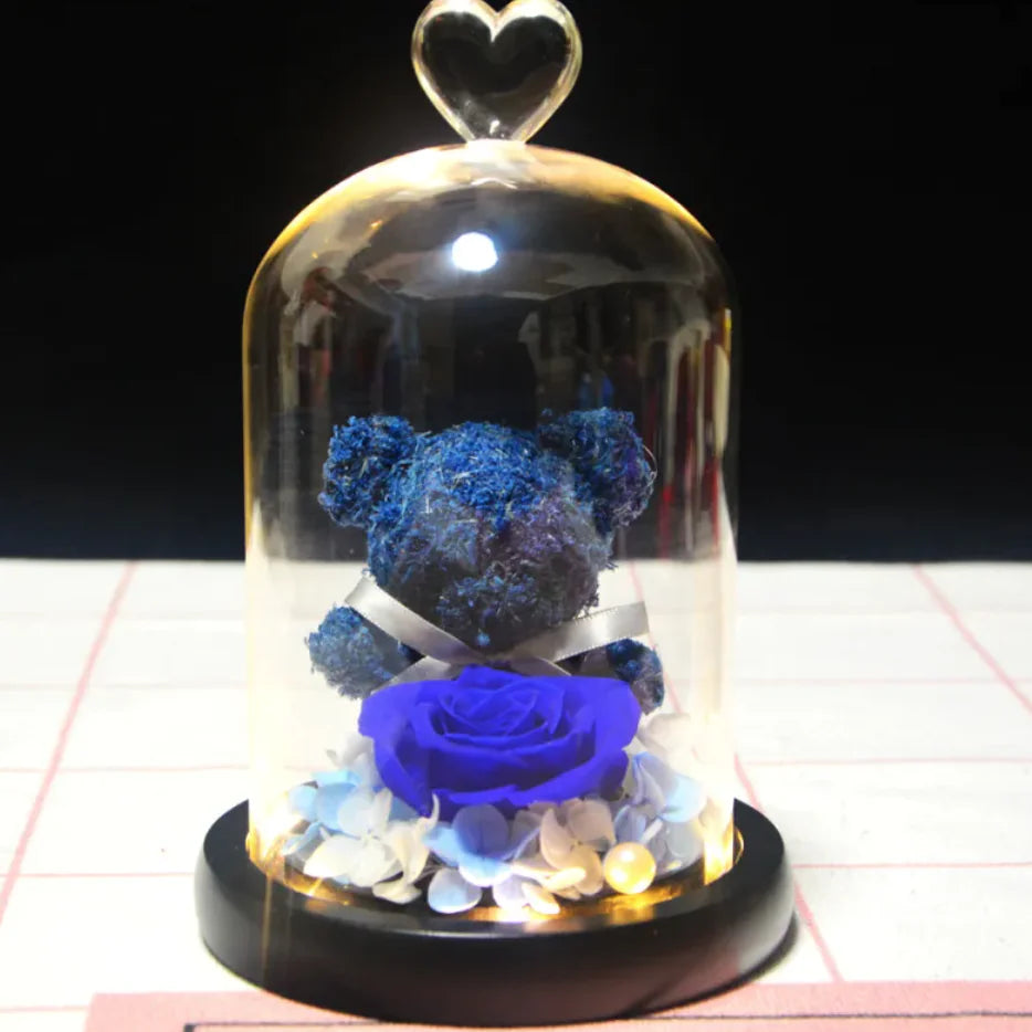 Eternal Rose Flower Bear Ornament