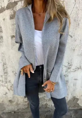 Colored Zipper Hooded Jacket Coat
