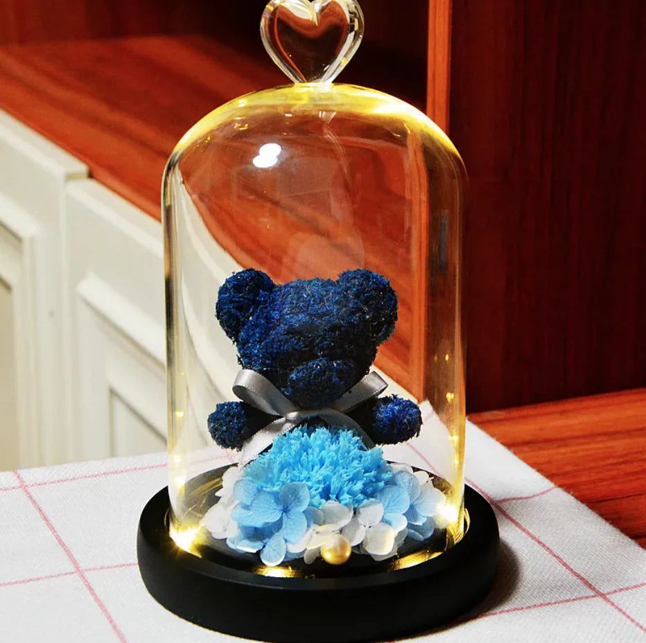 Eternal Rose Flower Bear Ornament